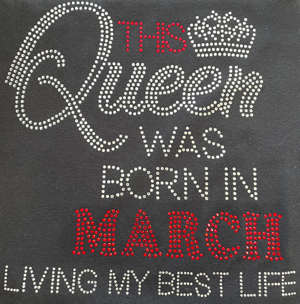 This Queen was Born in (RED) Rhinestone Transfer